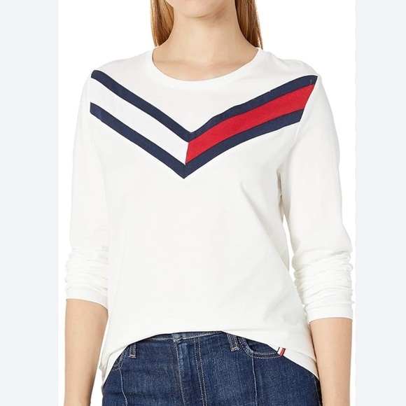 Tommy Hilfiger cotton chevron stripe crewneck sweater - Picture 1 of 3